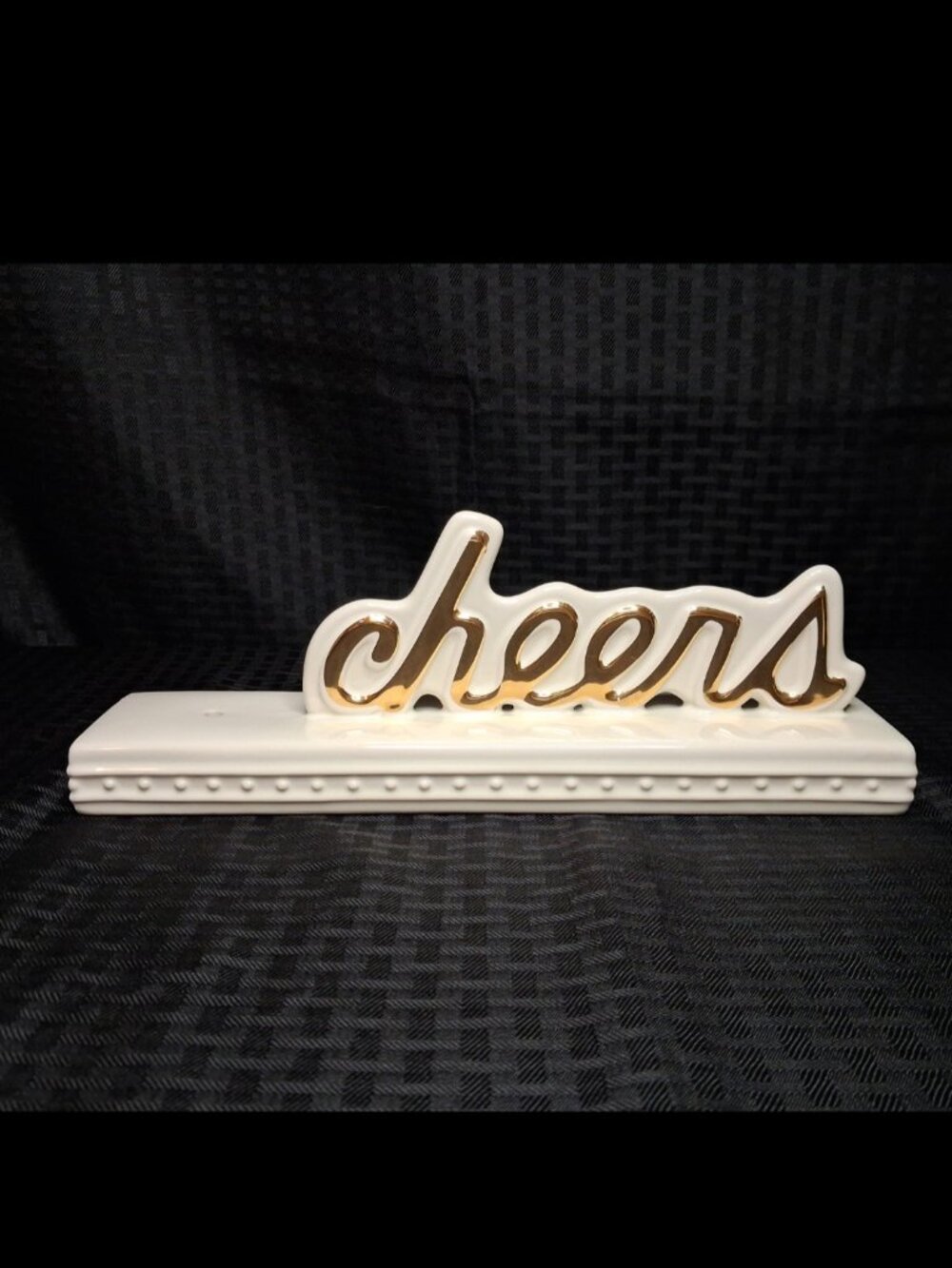 Nora Fleming Retired SG01 "Cheers" Sign Base Mini Holder Pearl Dot White/Gold